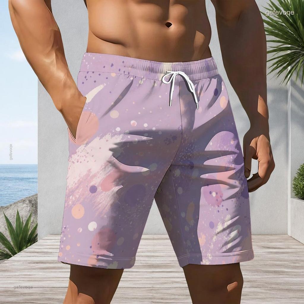 Men Plus Size Beach Shorts Abstract Black Gold Geometric Marble Print Drawstring Casual Swim Trunks For Summer Surfing Swimming