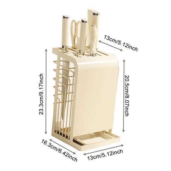Metal Knife Block with Stable Base Multiple Compartments Hollow Breathable Design Space-saving Kitchen Counter Knife Holder