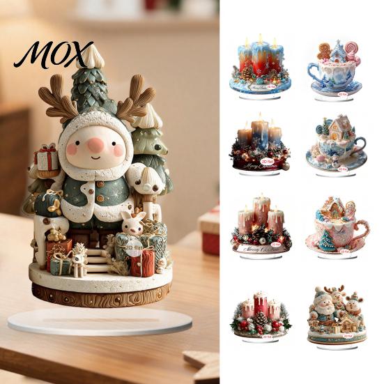 Decorative Holiday Figurines Christmas Candle Ornament, 2D Flat Acrylic Ornament with Base, Tree Decorations Snowman Reindeer Festive Table