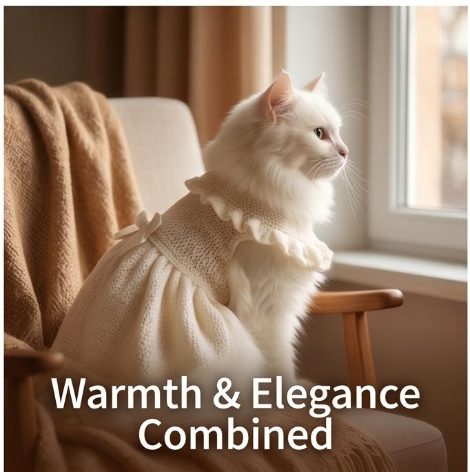 Princess-Style Pet Dress with Bow & Lace, Warm Winter Knit for Cats & Small Dogs, L Size, Daily Home & Outdoor Wear