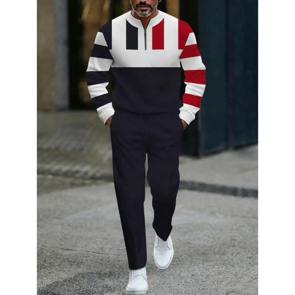 Spring Autumn Fashion Streetwear Men's Long-Sleeved Half-Zipper Stand-Up Collar Men's Casual Sportswear Two-Piece set