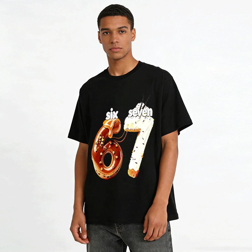 Fun Food Number 67 Print Casual Top Pure cotton T-shirt
