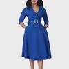 Women's Spring Lapel Solid Color High Waist Elegant Large Size Dress
