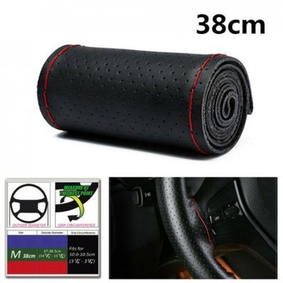 38cm Car Steering Wheel Cover Four Seasons First Layer Cowhide Leather Hand-Sewn