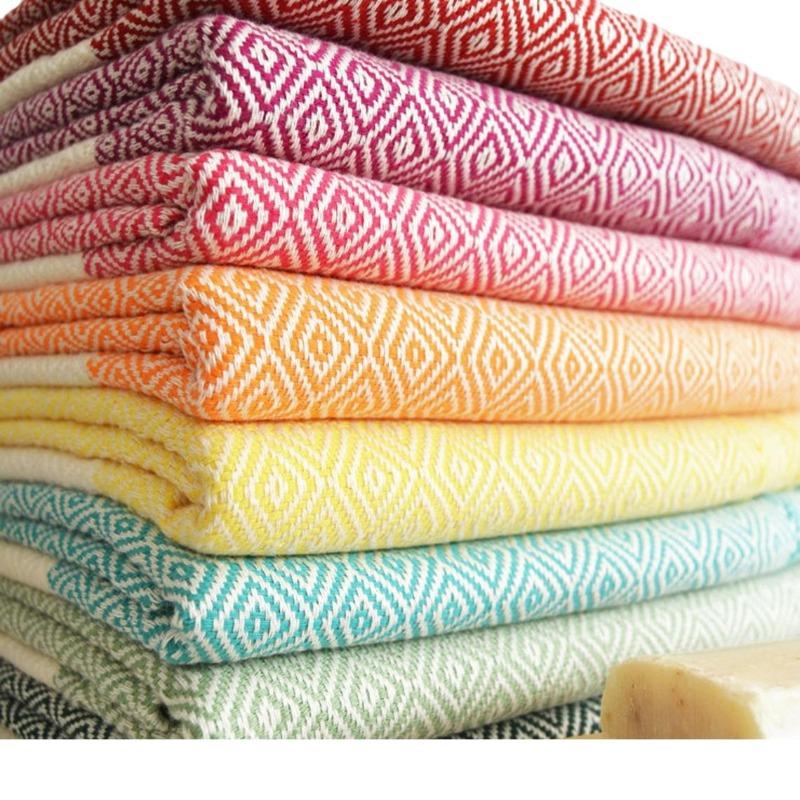 Woven Poly Cotton Solid Color Large Bath Towel Turkish Beach Blanket Cotton Linen Blend Geometric Diamond Pattern
