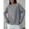 Elegant Striped Knitted Round-Neck Women'S T-Shirt, New Autumn And Winter Niche Versatile Long-Sleeve Top For Women