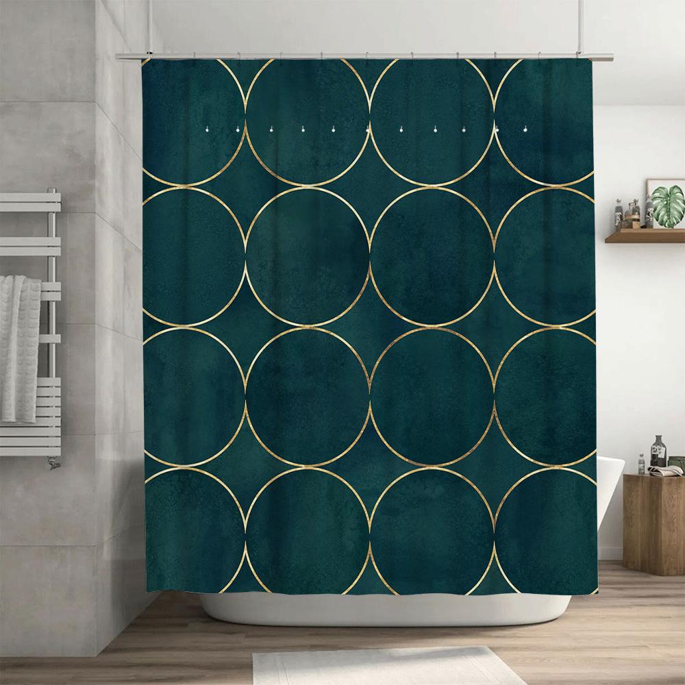 Modern Green Gold Circle Shower Curtain For Bathroom Decor Waterproof Fabric, Easy Installation Kit Included