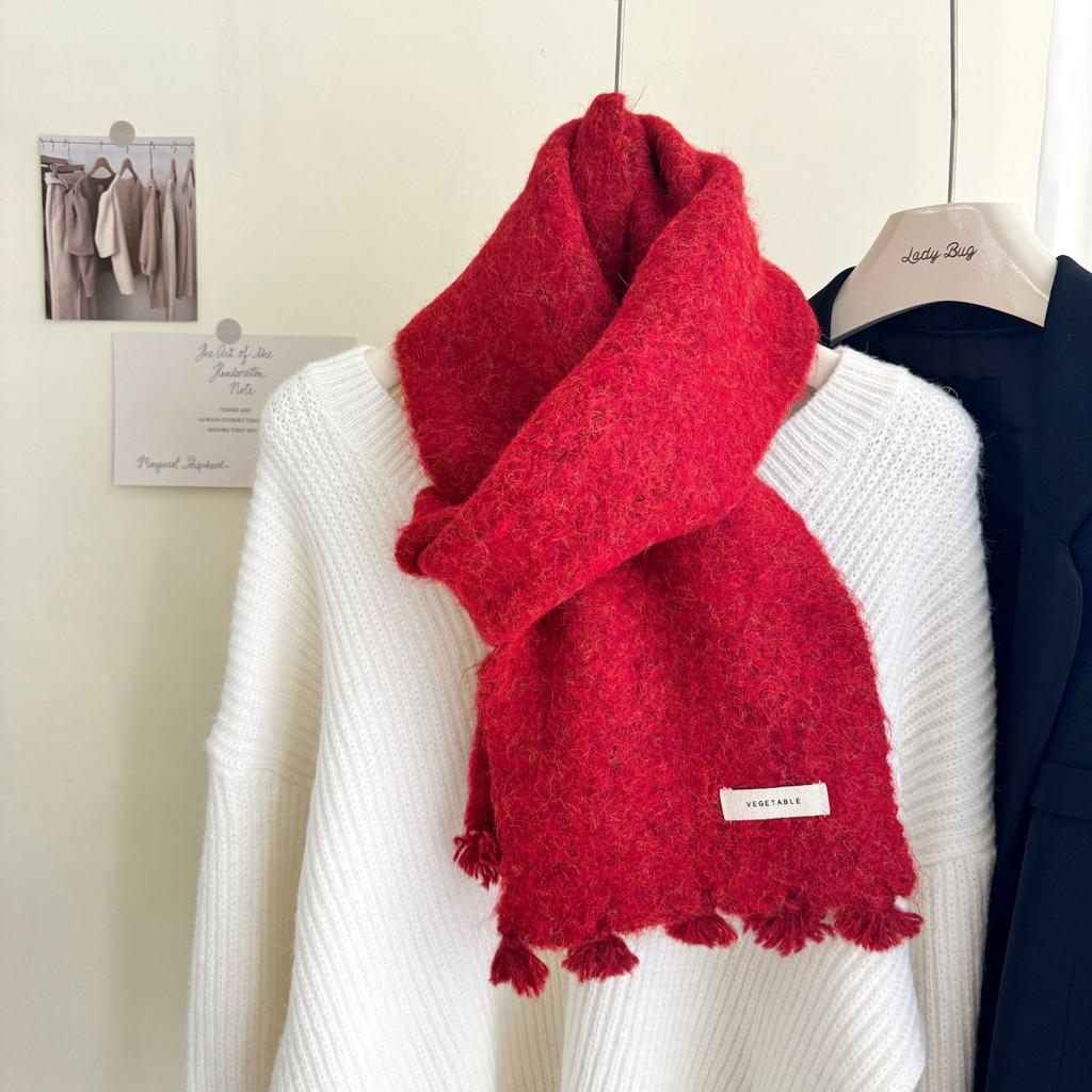 Fashionable Wool Knitted Scarf Autumn Winter Warm Simple Cold-Proof Shawl For Students Solid Color Versatile Thickened Muffler