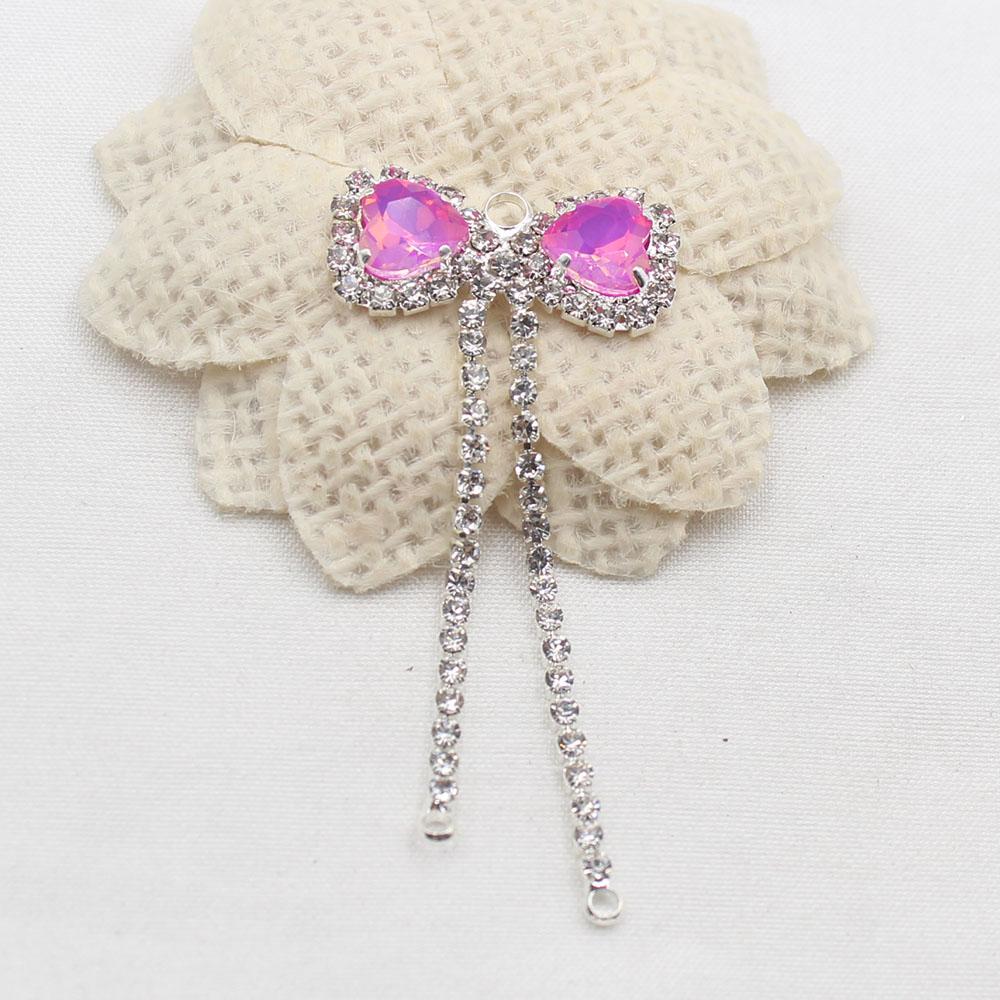 2 Pieces of 26 * 59mm Silver Shiny Flat Bow Tassel Mocha Pendant DIY Hair Accessories, Earrings, Clothing, Wedding Decoration