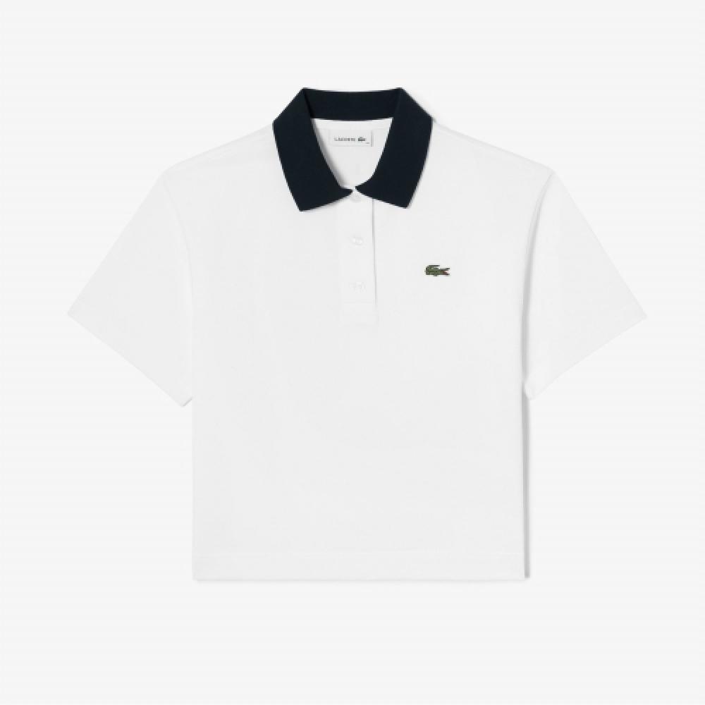 

LACOSTE Женская полуукороченная рубашка-поло с цветными блоками [Белый]