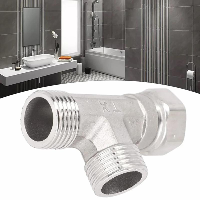 Stainless Steel T Adapter G1/ 2" T-Valve Diverter Valve Three Way Device Hole For Bath Bidet Sprayer Shower
