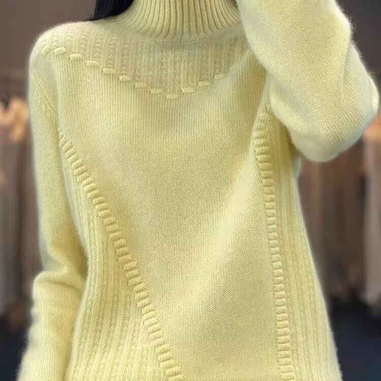 

Утепленный свитер с полувысоким воротом для женщин, теплый и свободный короткий зимний базовый свитер с длинными рукавами 2XL жёлтый