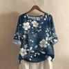 Women's Fashionable And Casual Shirt Half-sleeve Round Neck Print Blouse Top