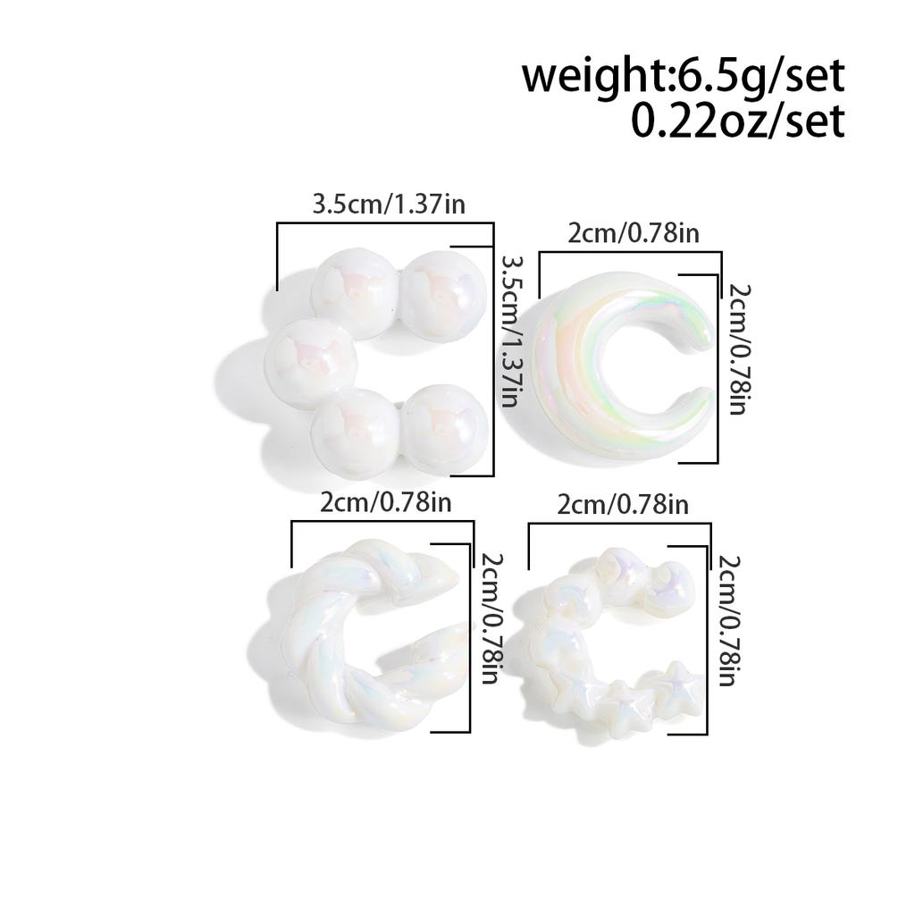 Salircon 4Pcs Trendy Colorful Non-Piercing Clip Earrings Set for Women Creative CCB C-Shape Ear Cuff Earring Daily Charm Jewelry