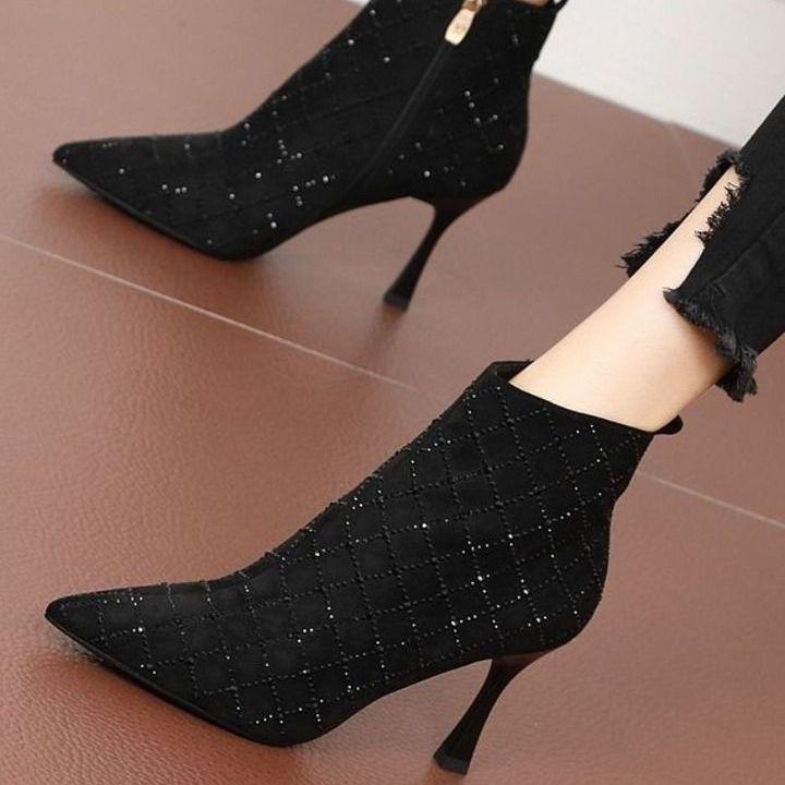 Elegant Pointed-toed Foreign Temperament High-heeled Short Boots On the Toes 2025 Winter New Thin-heeled Sexy Thin Single Boots