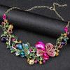 3pcs Classical and Elegant Colored Flower Necklaces and Earrings Set with Zircon Inlay For Dinner Red Carpet Accessories