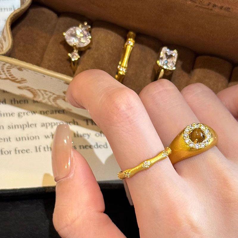 Retro Handmade Tiger Eye Ring: Luxury Stackable, Super Shiny Micro-Paved Jewelry for Women