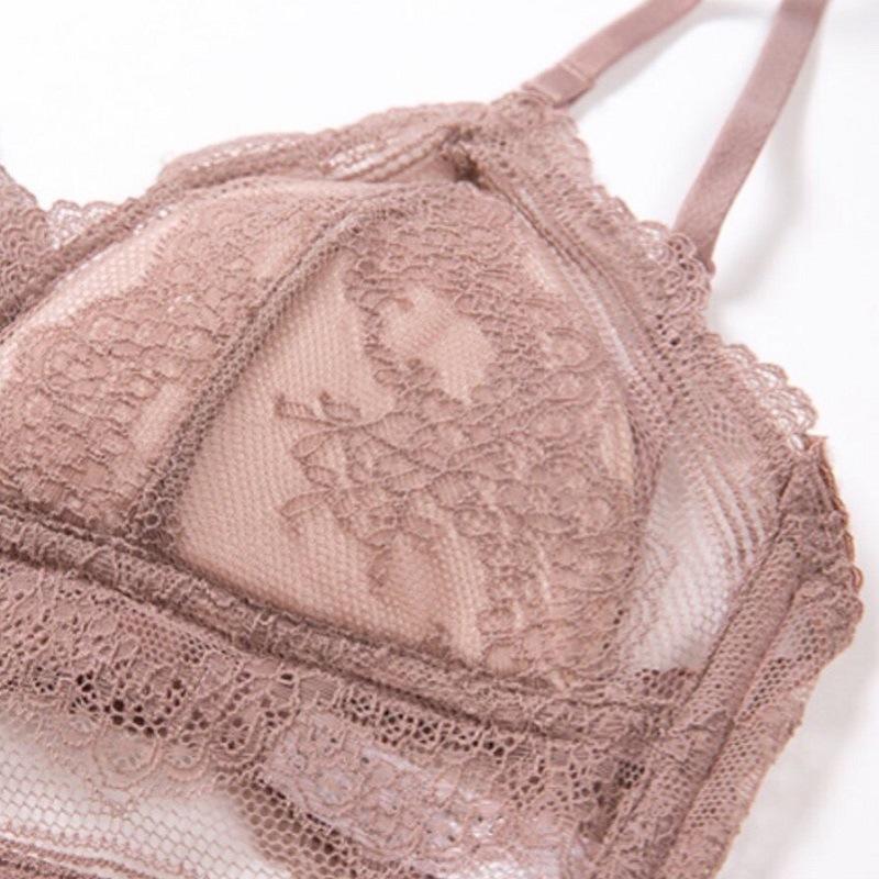 Summer popular U-shaped beautiful back underwear sexy lace rimless thin bra French triangle cup bra set