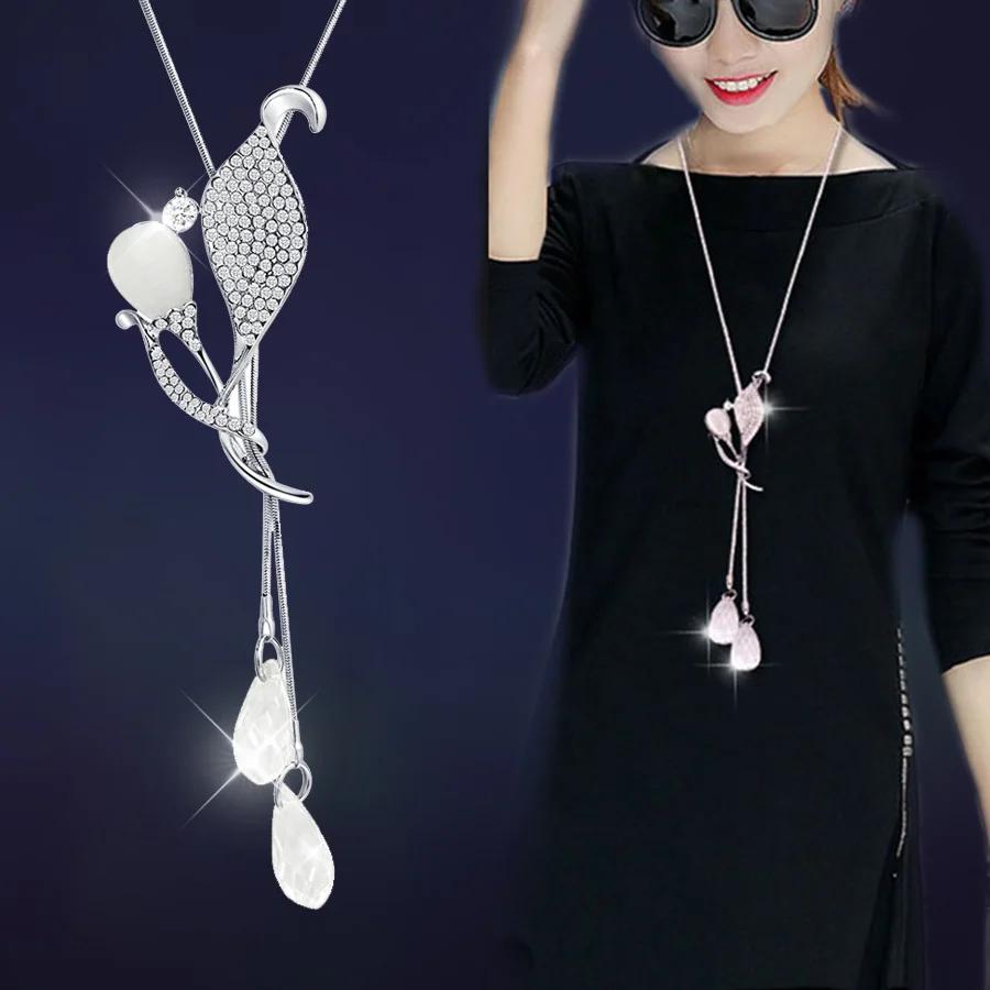 Snowflake Zircon Long Chain for Women Fashion Silver Color Crystal Maxi Necklaces & Pendants Statement Collier Jewelry