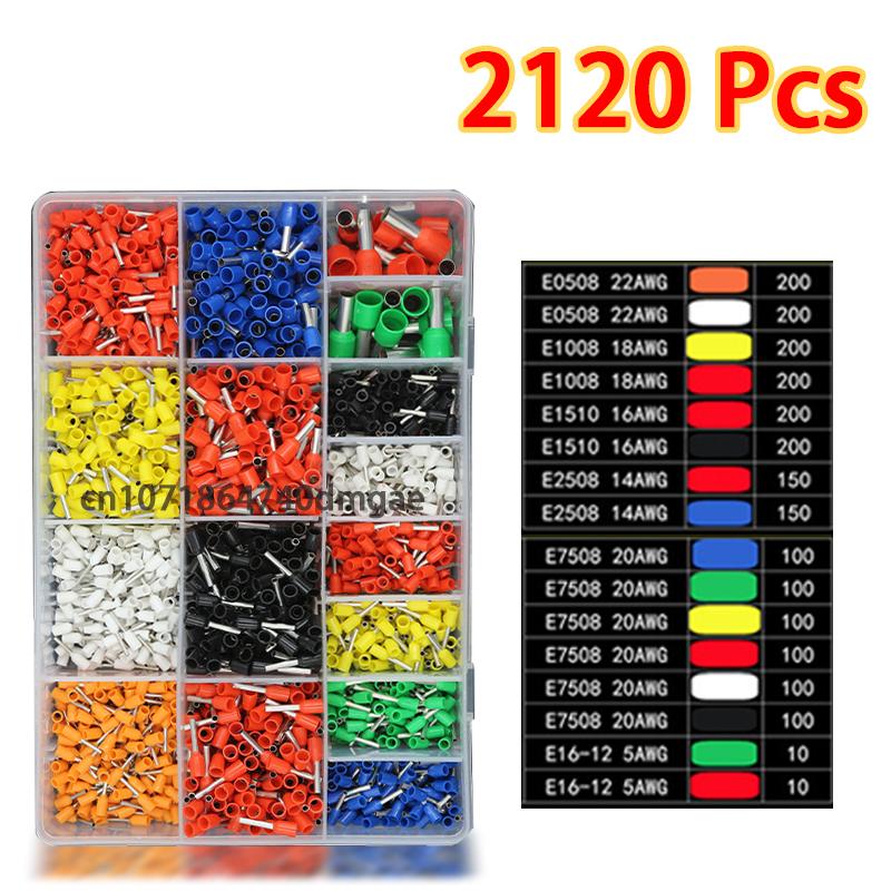 200/2120pcs Terminal VE Tubular Crimping Multiple Cold Crimp Terminal Pliers Set Electrical Equipment Wire Connector Pliers
