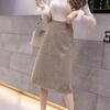 Women's High Waist Houndstooth Wool Pencil Skirt - Plus Size, Mid-Length, Over-the-Knee for Autumn and Winter