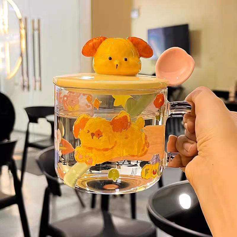 Home Cute Ceramic Cup with Lid for Girls' Cup with High Appearance Coffee Cup Mug Office Water Cup Gift