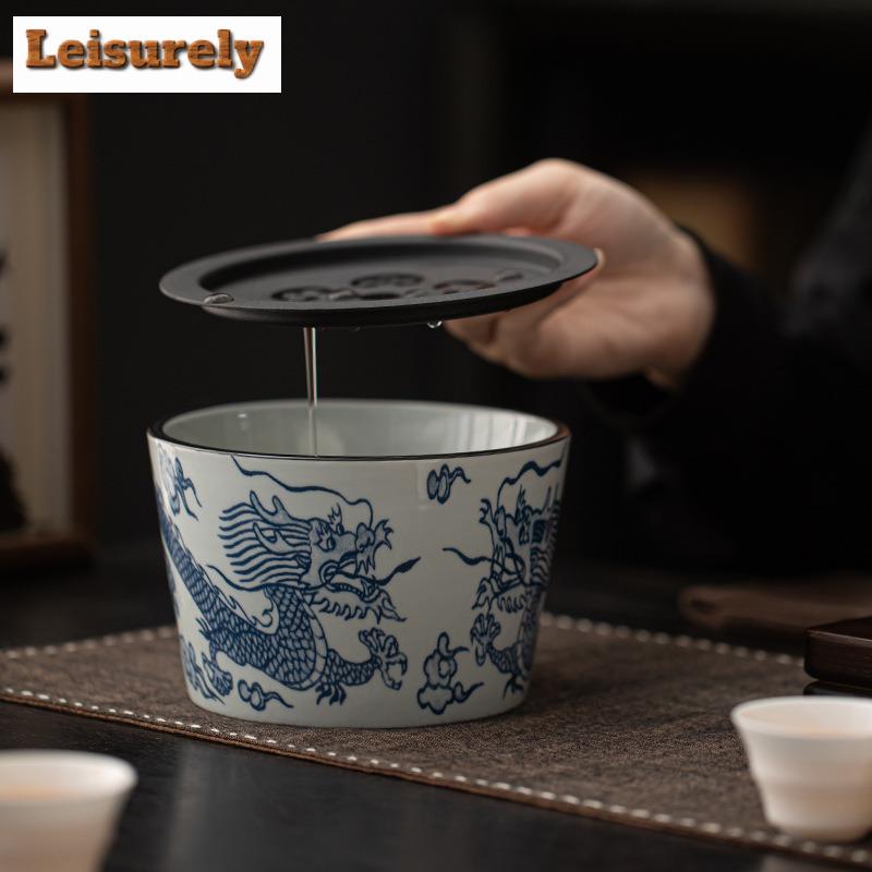 Blue And White Antique Jianshui Japanese Tea Wash Bowl Tea Residue Barrel Water Washing Slag Tank Chaxi Cafes Collection Craft