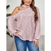 Plus Size Women S Knitted Loose Slanted Neck Solid Color Long Sleeve Top