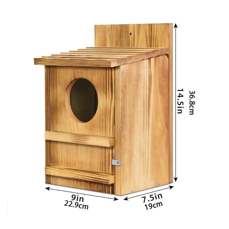 Handcrafts Wooden Bird Feeder Owl House Nest Box For Parrots Outdoor Garden Decoration Tree Mounted Bird Feeding Station