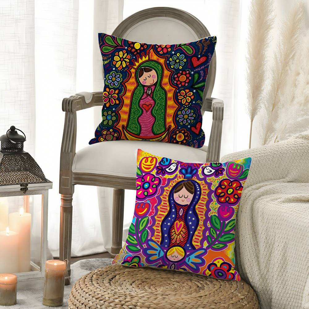 Cartoon Virgin Mary Art Pillow Case Sofa Short Plush Double-Sided Hd Printing Room Home Office Gift Cushion Cover