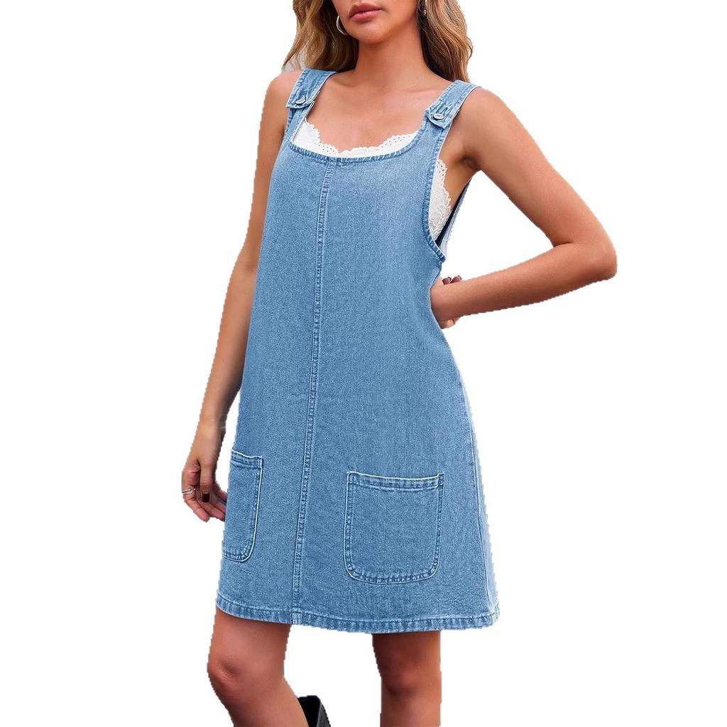 Trendy Women's Sleeveless Overall Dress, Adjustable Strap A-line Denim Dress, Casual Loose Fit Dress for Daily Wear & Weekends