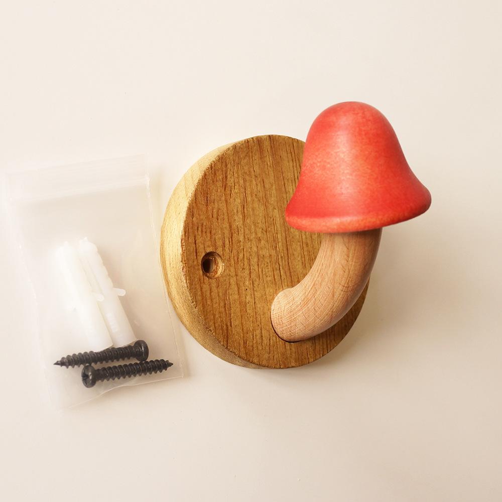 Nordic Wooden Mushroom No-Drill Adhesive Hook - Creative and Cute Coat Hook for Entrance, Bedroom, Dorm, or Door.
