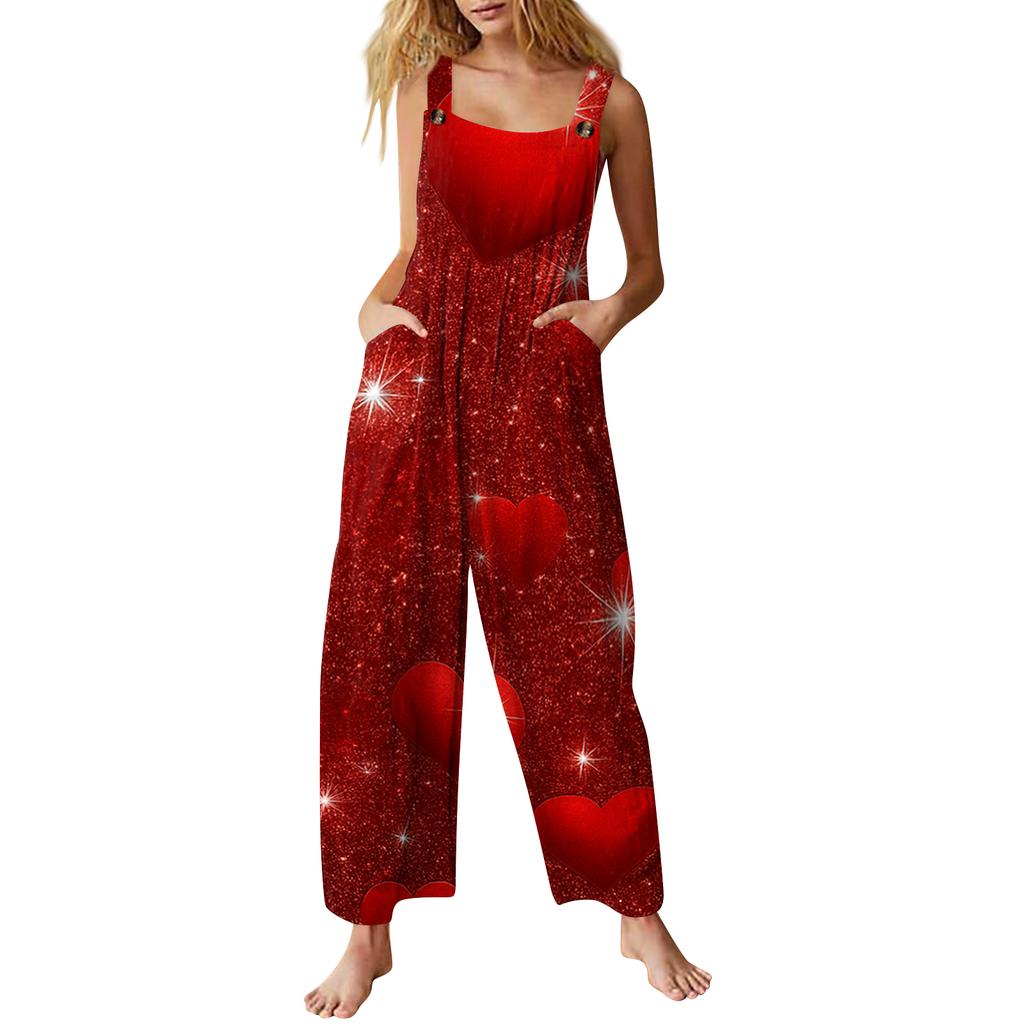 Women's Casual Sleeveless Valentine's Day Printed Jumpsuit