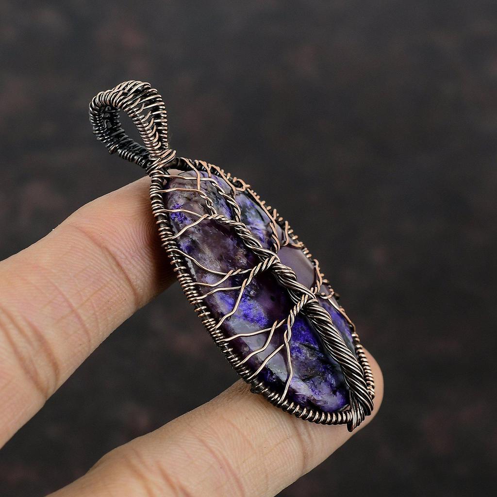 Tree Of Life Charoite Pendant Copper Wire Wrapped Pendant Handmade Elegant Pendant Wire Wrap Gemstone Jewelry Gift For Friend Copper Jewelry