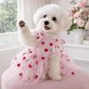 Thin Breathable Dog Summer Vest Heart Printed Puppy Wedding Dress Dog Tulle Skirt  Party Outfits