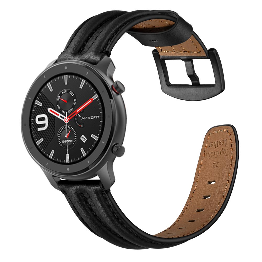 

20mm Double Keel Genuine Leather Wrist Strap Watch Band for Huami Amazfit GTR 42mm Black