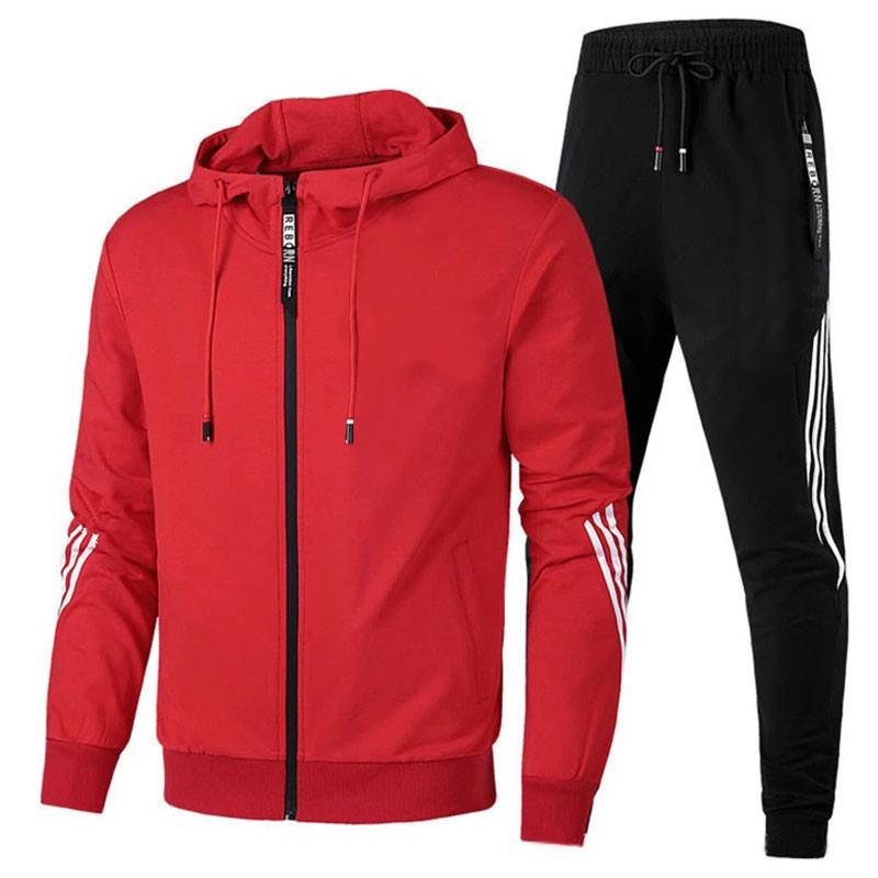 Men's 2024 Autumn/Winter Striped Zipper Hoodie Two-Piece Tracksuit