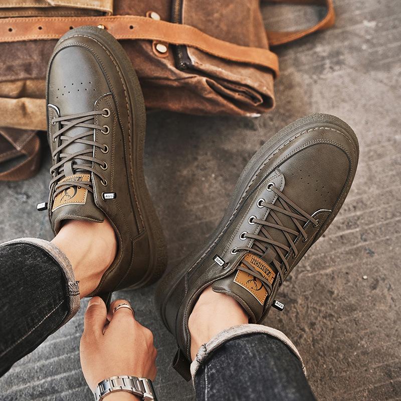 

Осенне-зимние мужские туфли на платформе, новые дышащие кожаные кеды, трендовые туфли на резинке, деловые повседневные кожаные туфли, рабочая обувь 44 коричневый