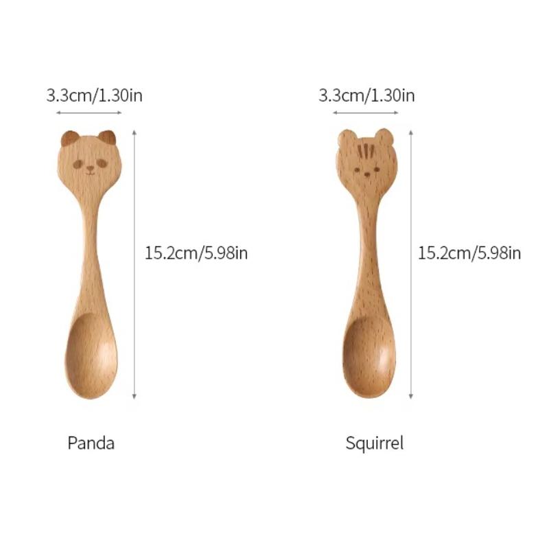 Cute Wooden Children's Spoons Ice Cream Baby Scoop Infant Feeding Spoons Wooden Cartoon Small Scoop Household Kitchen Tableware