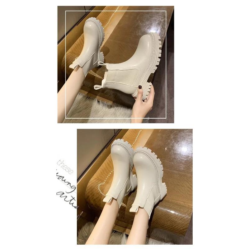 Fashion New Autumn Winter Chelsea Boots Women Platform Brown Black Beige White Ankle Boots for Women Fur Short Chunky Punk Gothic Shoes