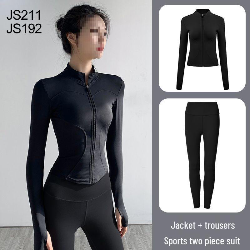Women's Quick-Dry Yoga Suit: Stand Collar Jacket & Long Sleeve Top for Running & Pilates