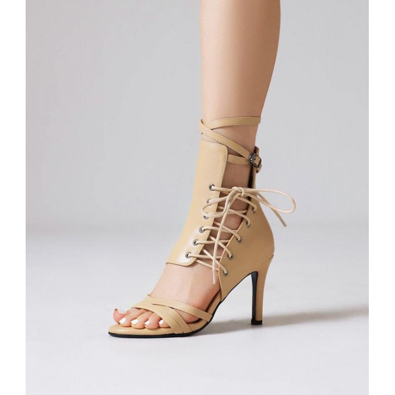 Spring and summer new women's high-heeled sandals sweet rubber sole large size black women's shoes lace-up fish mouth Roman high heels