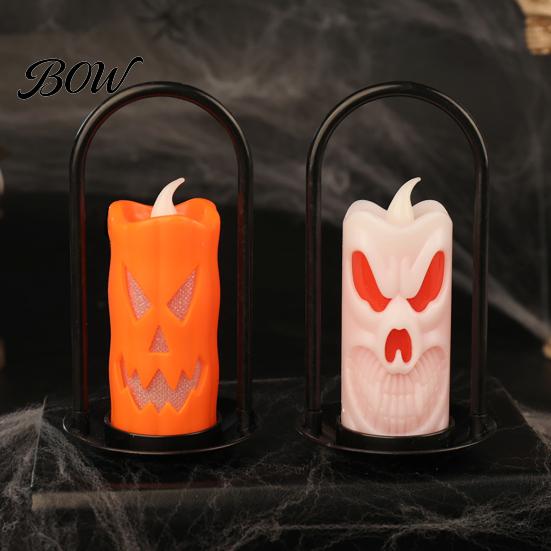 Halloween Candle Lantern LED Flameless Pillar Candles, Spooky Face Handheld Light, Battery Decor Operated Flickering Fake Candles for Party Home Table