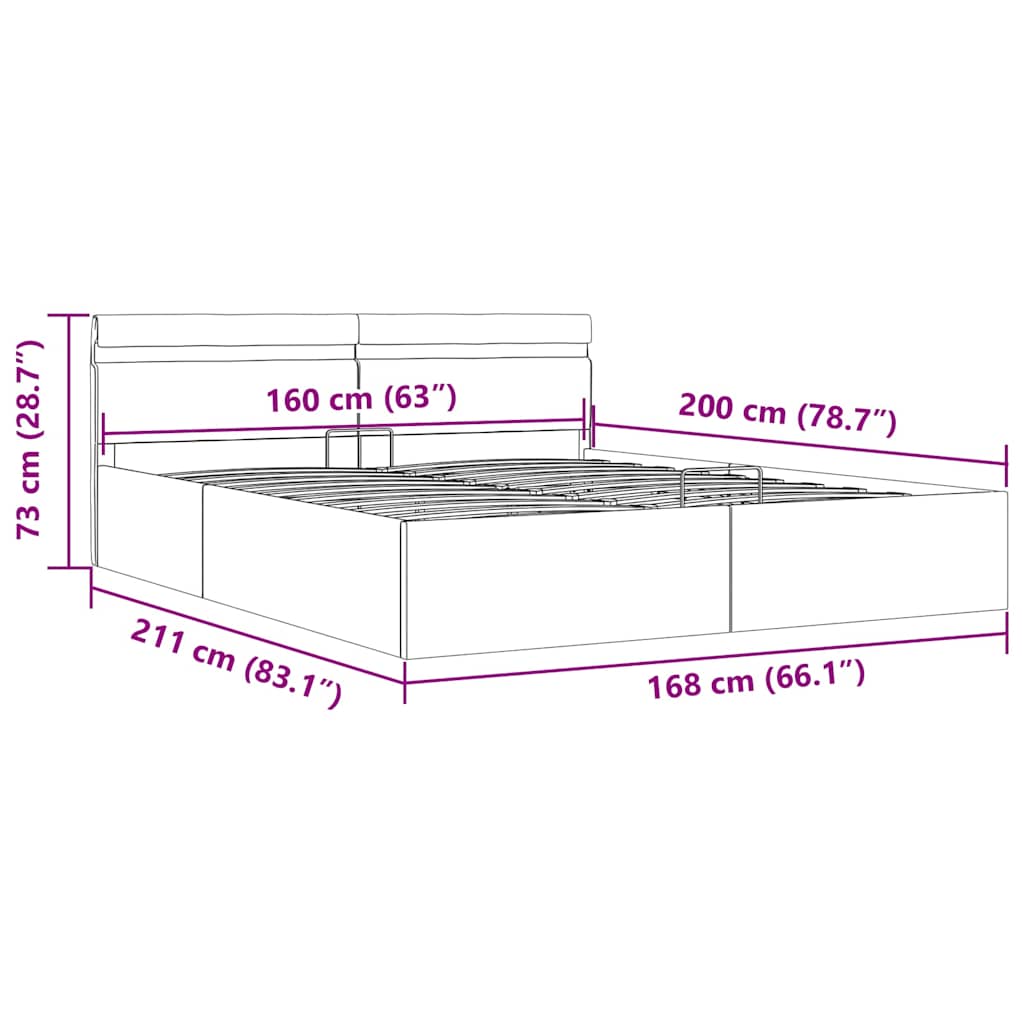 Hydraulic Storage Bed with LED Lights Taupe Fabric 160x200 cm