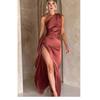 2026 New Women's Asymmetric Satin Slit Dress, Sexy Off-Shoulder Backless Maxi Gown for Evening Party & Formal Events