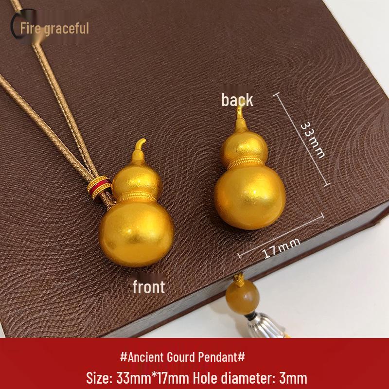 Gold Sand Eight Treasures Compass Pendant Necklace with Gourd Charm for Women