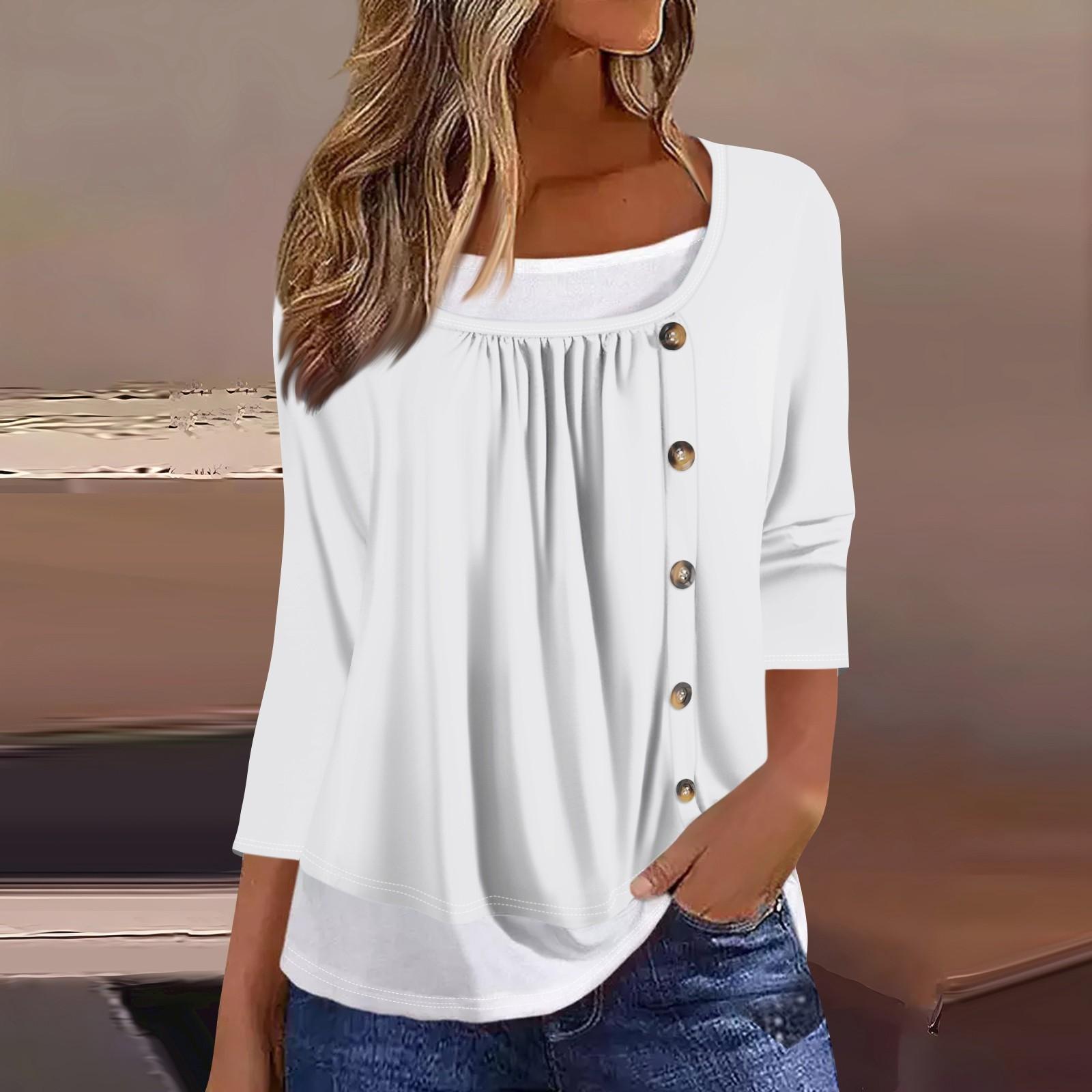 

Женская футболка Футболка с принтом Рукав 3/4 Искусственные двойки Повседневные Выходные Мода Базовый Обычный Топ XL белый