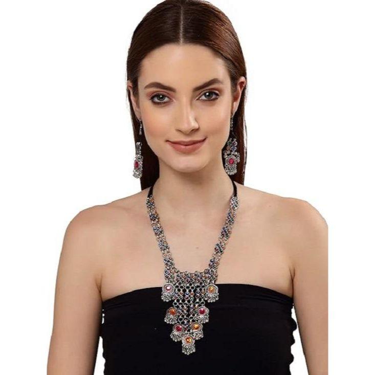 Latest Stylish Traditional Oxidised Silver Necklace Jewellery Set for Women