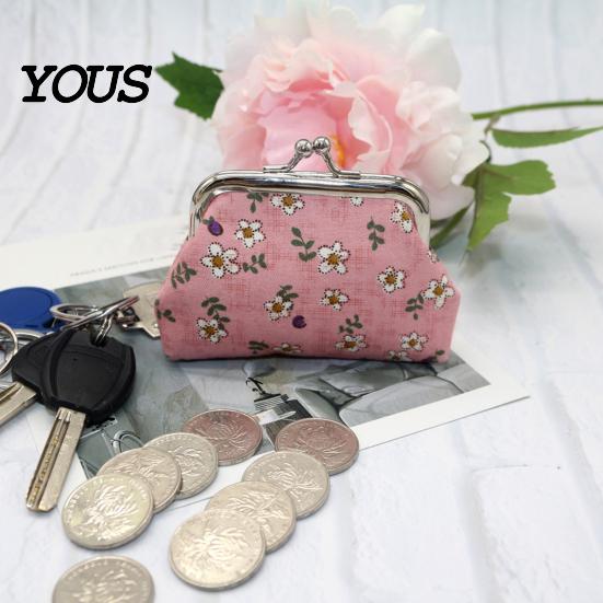 Small Coin Holder Cute Floral Purse, Vintage Kiss-lock Change Pouch, Mini Versatile Bag Accessory Wallet Trinkets Storage Pouch for Coins, Cash, Cards