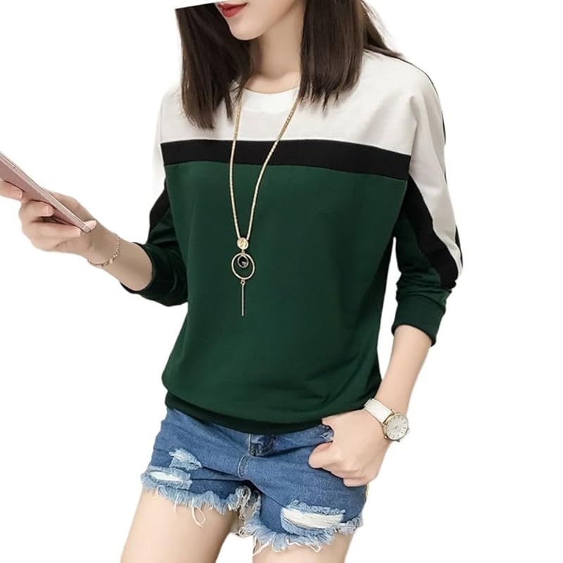 

[OJUMAH] trainer ladies autumn winter spring Relaxing Thin tops cut and sew Ron T drop shoulder tri color (JP, alphabet, L, standard, green) [product]